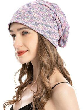 Women's Patterned Purple Knit Winter Pull-On Classic Slouchy Stretch Skull Cap